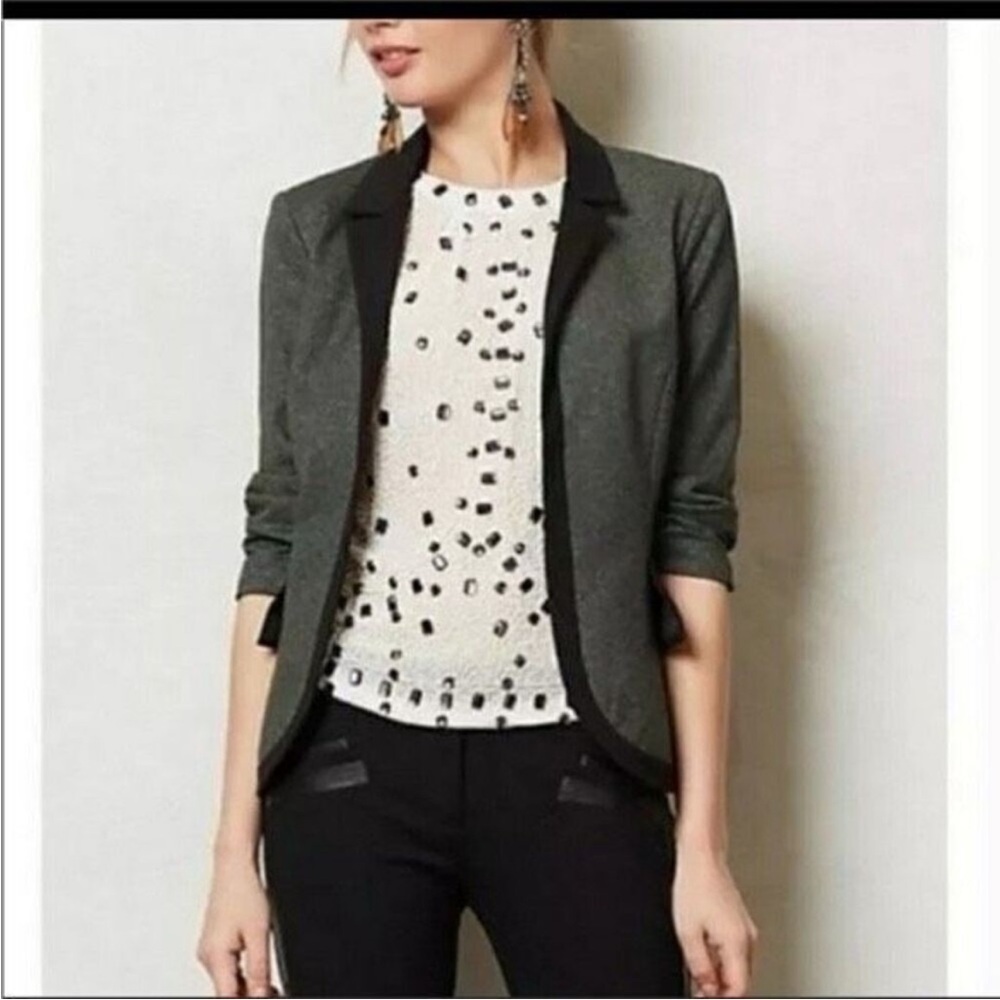 Anthropologie Cartonnier Gray and Black Fitted Blazer Size 6